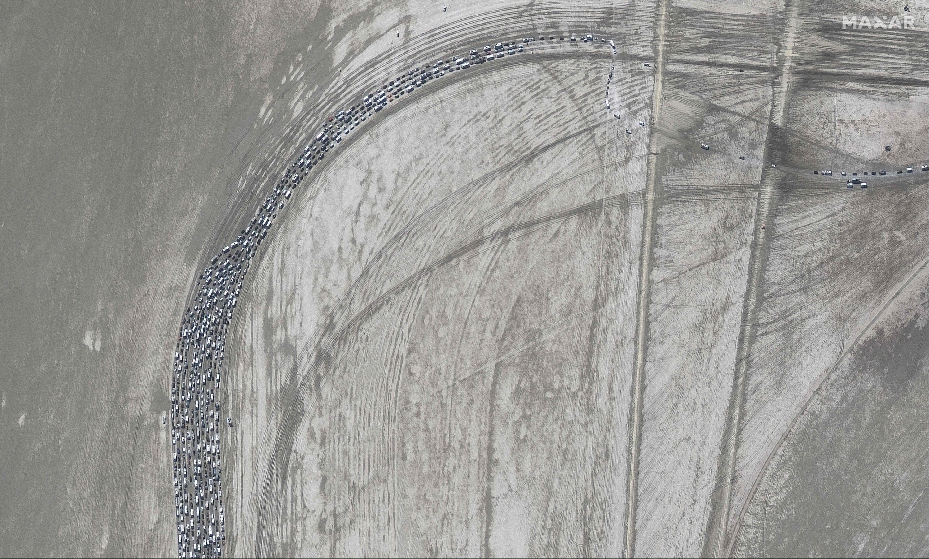 290611 This handout satellite image courtesy of Maxar Technology shows an overview of the traffic jam as poeple leave the annual Burning Man festival in Nevada, U.S., Sept. 4, 2023. (AFP Photo)