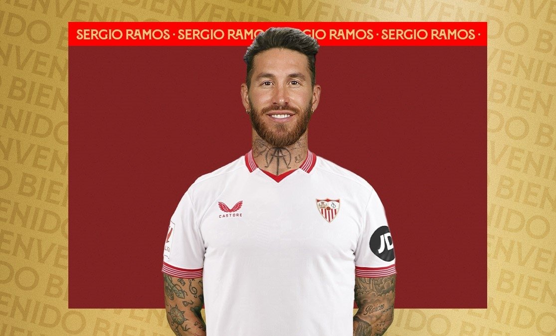 Sevilla's incoming signing Sergio Ramos in the club's welcoming photo, Seville, Spain, Sept. 4, 2023. (IHA Photo)