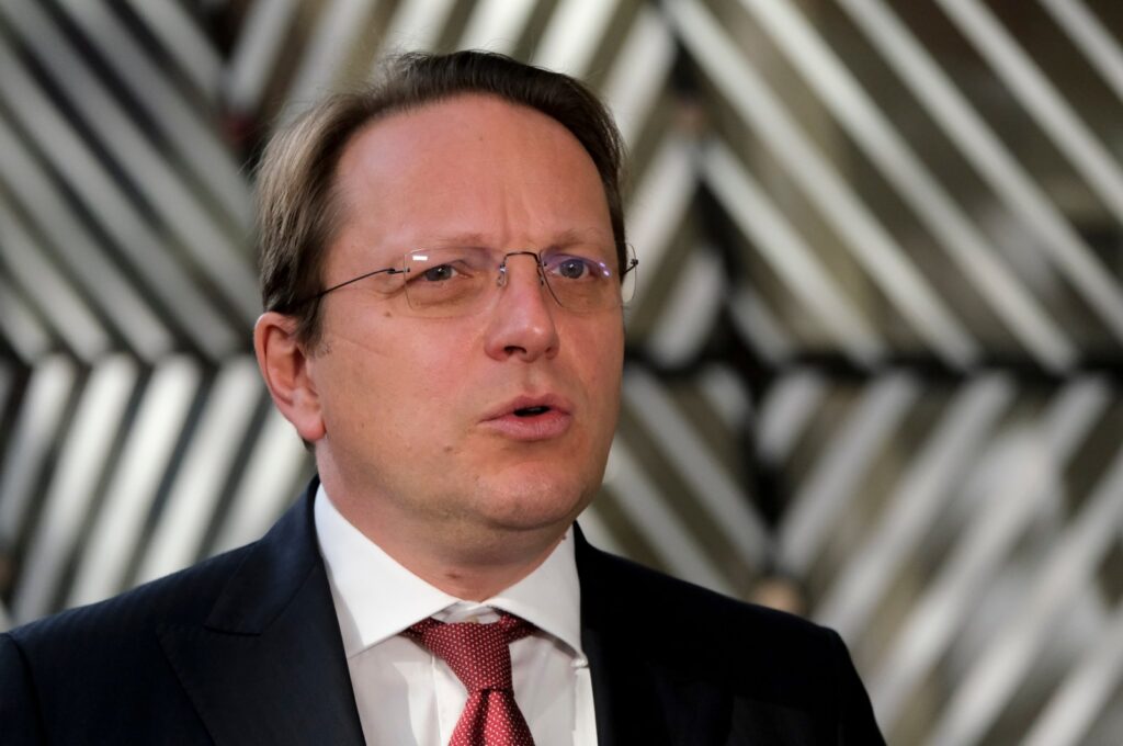 Oliver Varhelyi, European Commissioner  issues a statement as he arrives for a Foreign Affairs Council (FAC) meeting at the EU headquarters in Brussels, Belgium, March 21, 2022. (Shutterstock Photo)