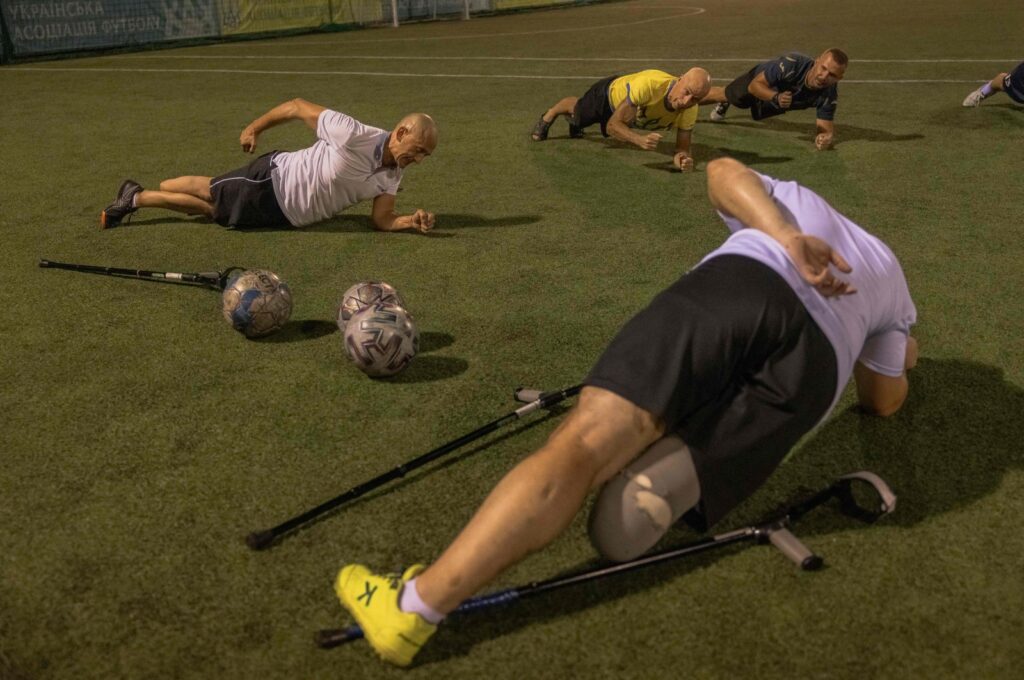 Ukrainian amputee soldiers attend a football training session, Kyiv, Ukraine, Aug. 31, 2023. (AFP Photo)