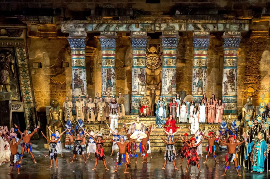 The 30th International Aspendos Opera and Ballet Festival, organized by the State Opera and Ballet General Directorate, began this year with the opera "Aida" at the historic ancient theater, Antalya, Türkiye, Sept. 5, 2023. (DHA Photo)