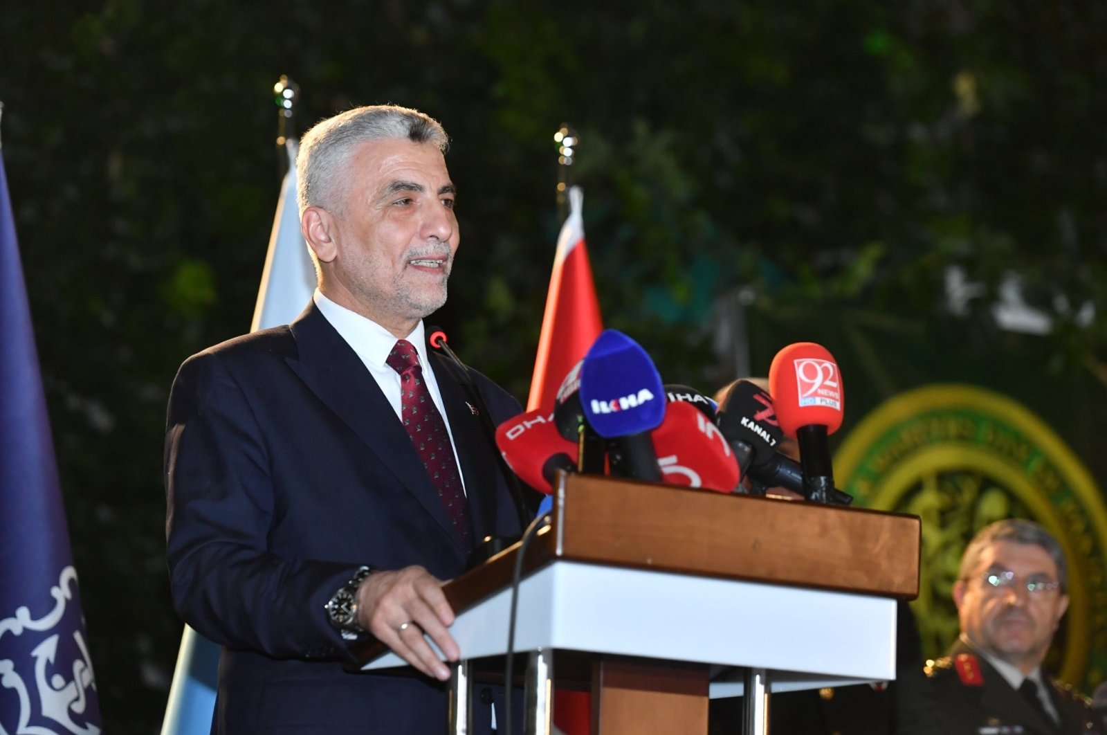 Trade Minister Ömer Bolat delivers a speech during the reception marking Pakistan's Defense and Martyrs' Day, Ankara, Türkiye, Sept. 6, 2023. (DHA Photo)
