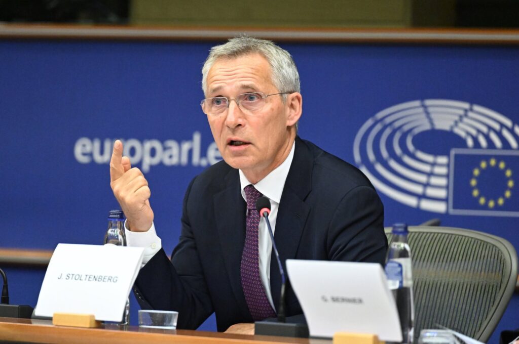 NATO Secretary-General Jens Stoltenberg speaks at the European Parliament in Brussels, Belgium, Sept. 7, 2023. (AA Photo)