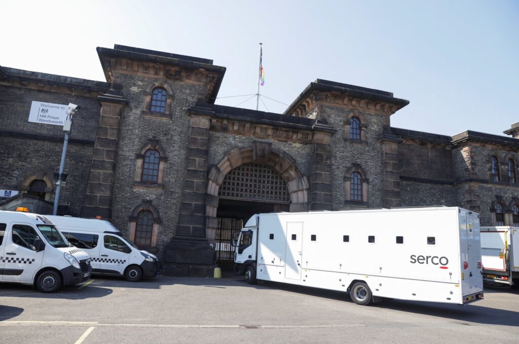 A general view of a Serco vehicle at Wandsworth prison, where Daniel Abed Khalife, a former soldier who is suspected of terrorism offenses, escaped, in London, Britain, Sept. 7, 2023. (Reuters Photo)