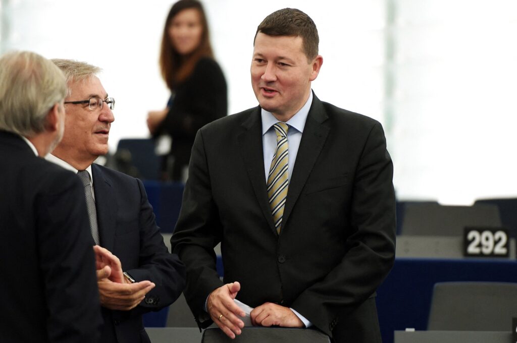 Secretary-General of the European Commission Martin Selmayr (R) is pictured prior to the State of the Union speech at the European Parliament in Strasbourg, France, Sept. 12, 2018.