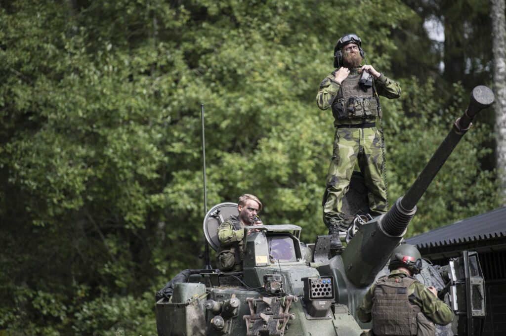 Swedish soldiers from Skaraborg's Swedish regiments take part in a training exercise as part of the preparations for Aurora 17 field exercise, in Skovde, Sweden, on Sept. 14, 2017. (AP File Photo)