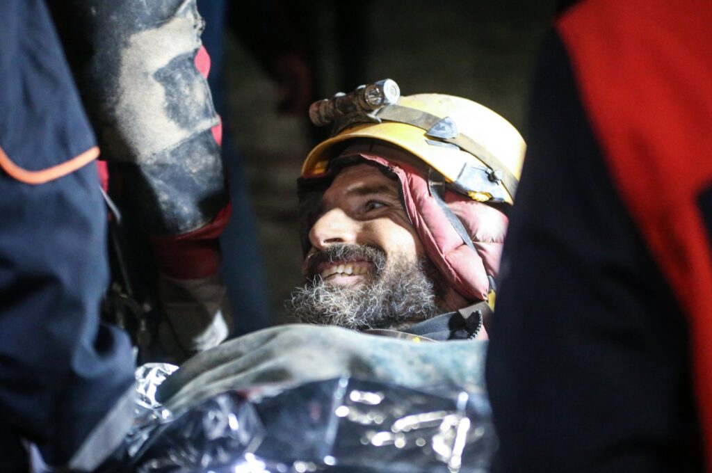 American mountaineer Mark Dickey is rescued from Morca Cave from a depth of approximately 1,276 meters (4,186 feet), Mersin, Türkiye, Sept. 12, 2023. (AA Photo)