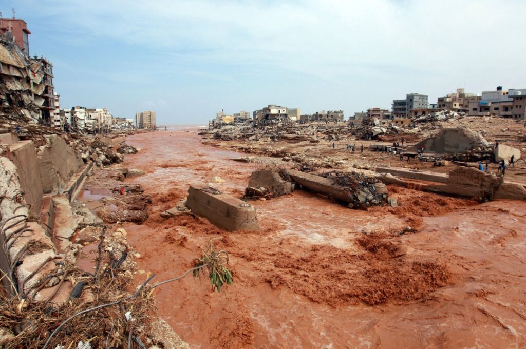 People look at the damage caused by floods in Derna, Libya, Sept. 11, 2023. (AFP Photo)