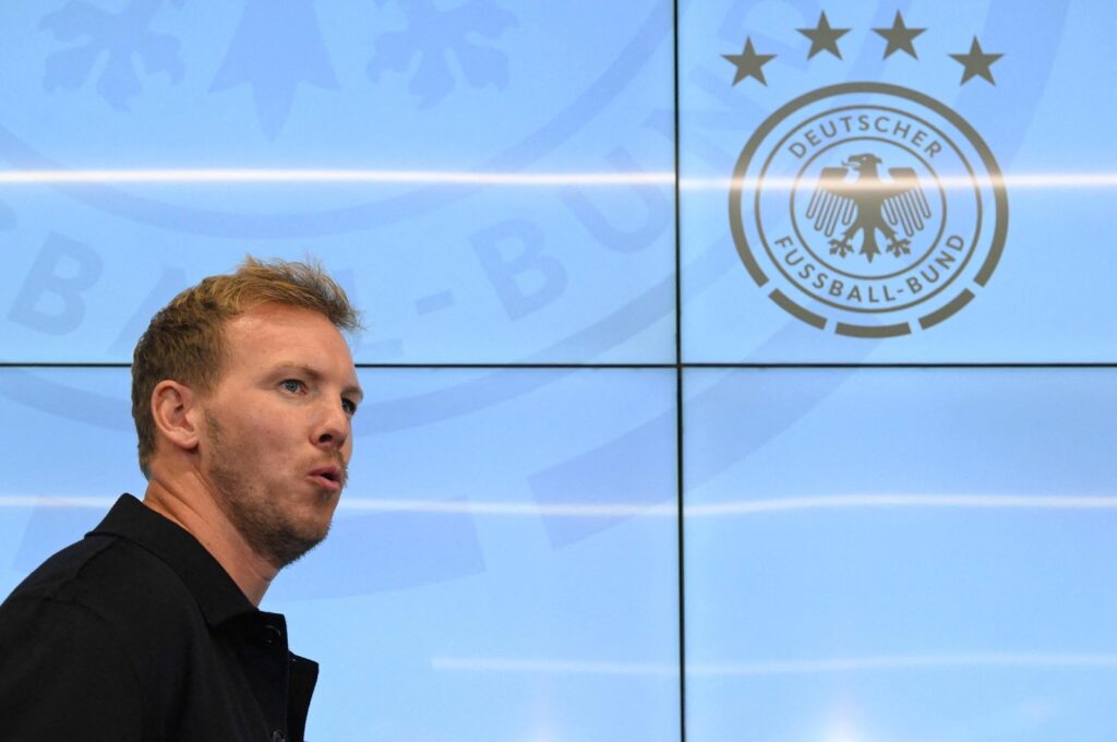 The new head coach of Germany's national football team, Julian Nagelsmann arrives at a press conference at the DFB headquarters, Frankfurt, Germany Sept. 22, 2023. (AFP Photo)