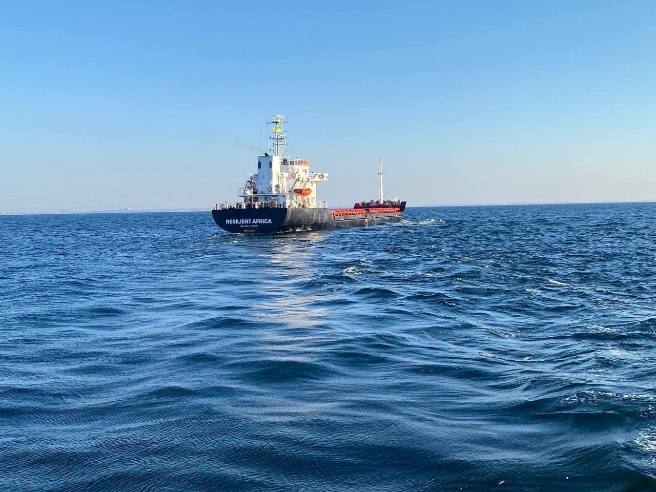 Palau-flagged general cargo vessel Resilient Africa, loaded with grain, leaves the seaport of Chornomorsk, amid Russia's attack on Ukraine, near Odesa, Ukraine, Sept. 19, 2023. (Reuters Photo)