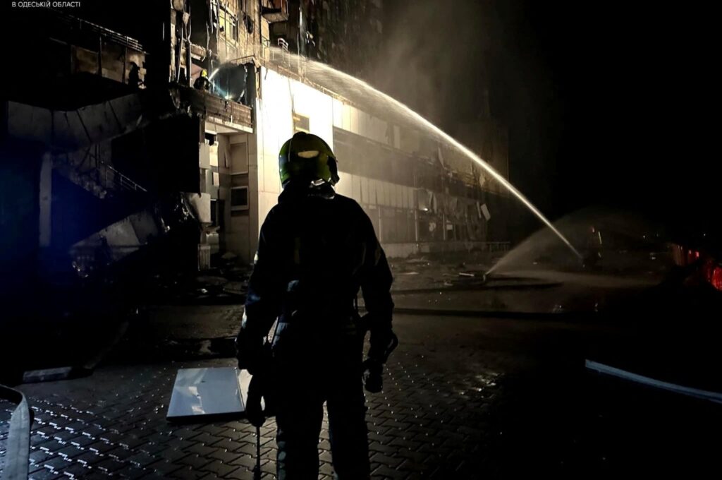 Firefighters work at a site of a hotel damaged by a Russian military attack, in Odesa, Ukraine, Sept. 25, 2023. (Reuters Photo)