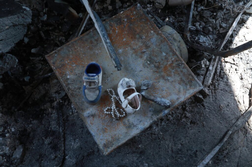 Shoes belonging to child victims are seen at the scene of the accident, in Mosul, Iraq, September 27, 2023. (AA Photo)