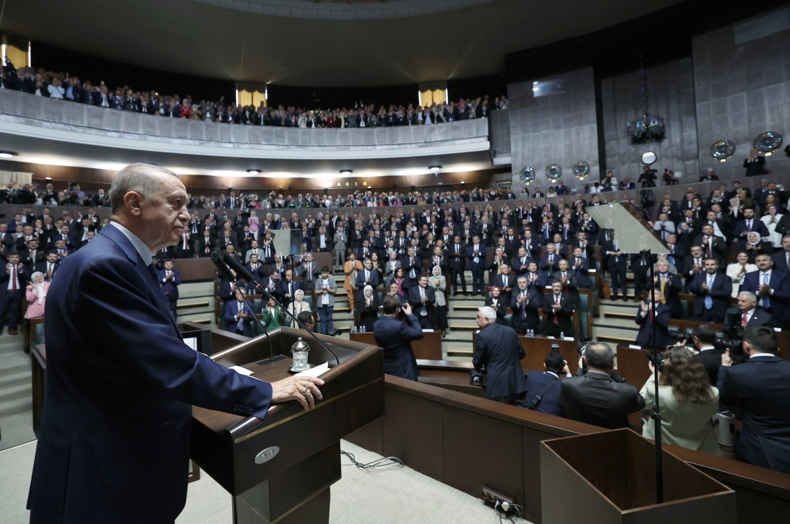President Recep Tayyip Erdoğan attends the parliamentary group meeting of the Justice and Development Party (AK Party), in the capital Ankara, Türkiye, June 21, 2023. (AA Photo)