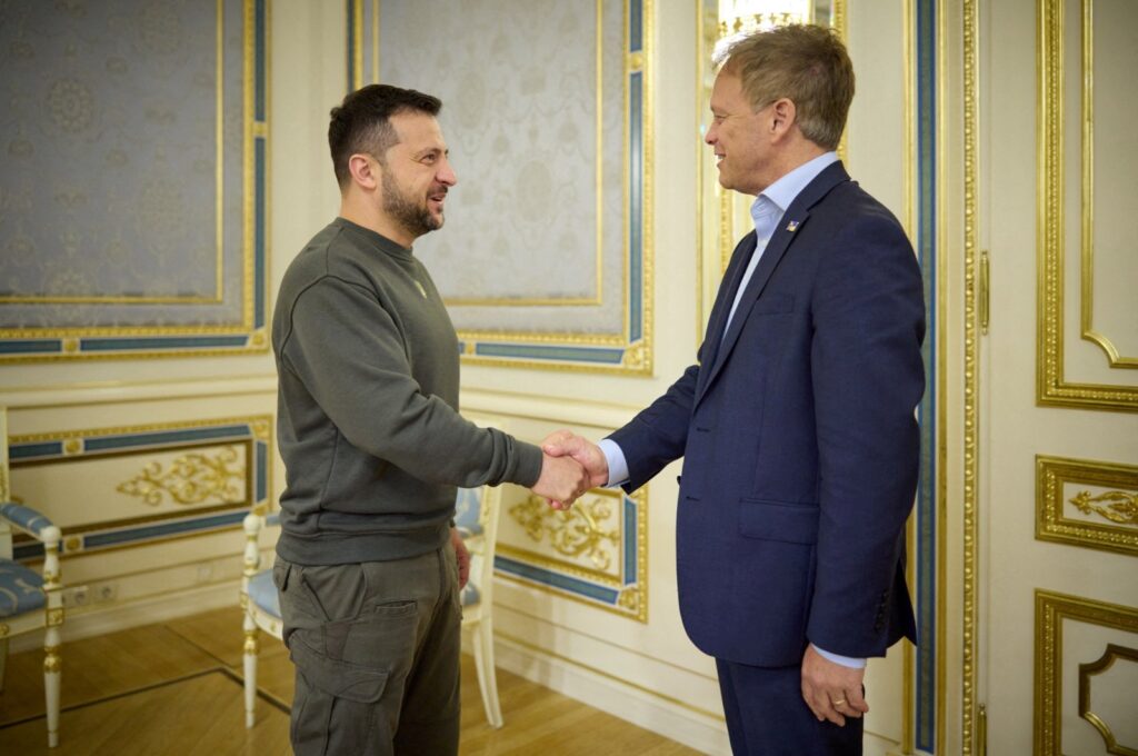 Ukraine's President Volodymyr Zelenskiyy meets British Defense Secretary Grant Shapps in Kyiv, Ukraine, Sept. 28, 2023. (Reuters Photo)