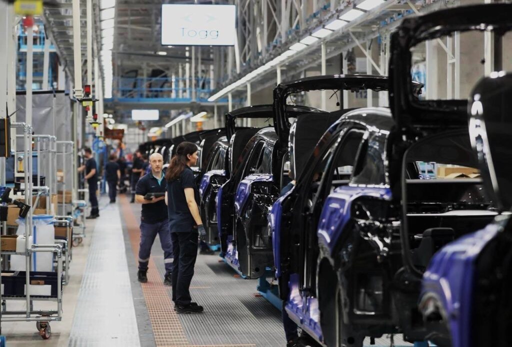 Workers are seen at the Togg factory, in Bursa, northwestern Türkiye, Sept. 20, 2023. (IHA Photo)