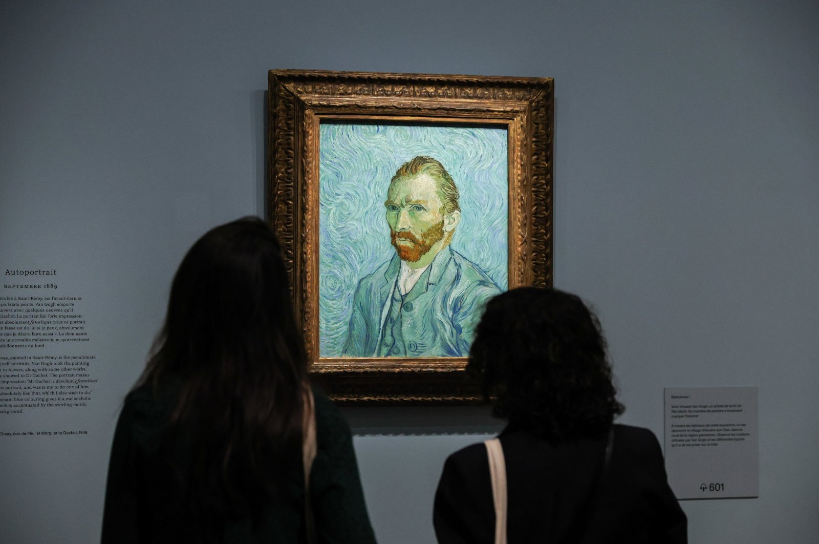 Visitors look at an autoportrait of Vicent Van Gogh during the press preview of the exhibition "Van Gogh in Auvers sur Oise, last months" at Orsay Museum, Paris, France, Sept. 29, 2023. (EPA Photo)