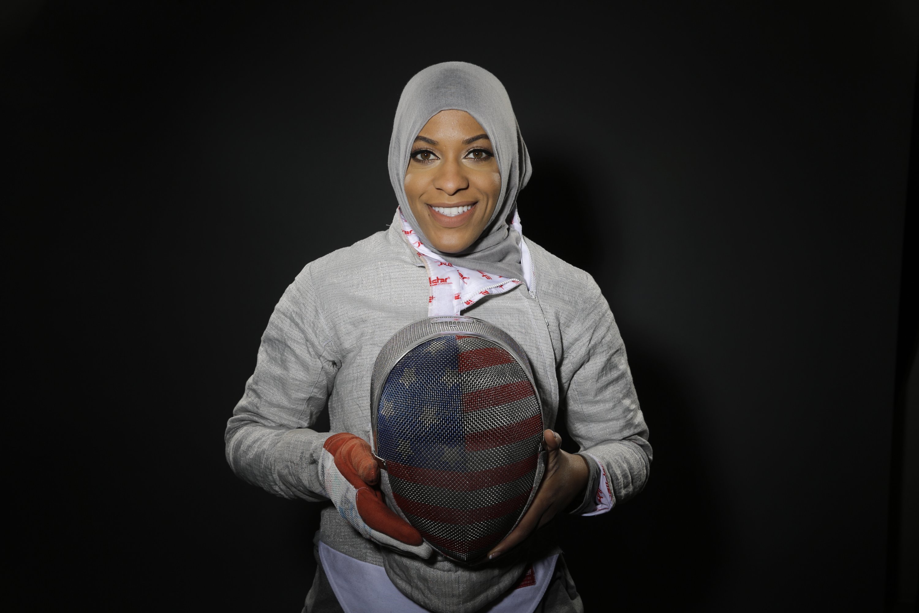 294743 Fencer Ibtihaj Muhammad poses for photos at the 2016 Team USA Media Summit Tuesday, Beverly Hills, California, U.S., March 8, 2016. (AP Photo)