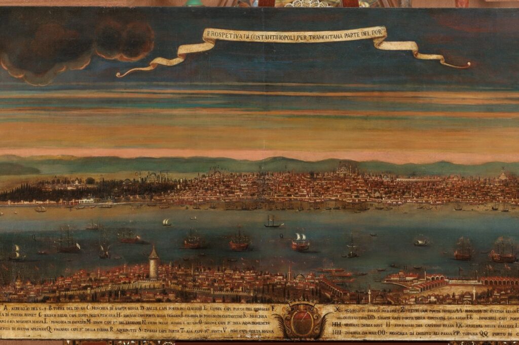 "Panoramic view of Istanbul from the ridges of Galata" by an anonymous artist of the second half of the 18th century. (Photo courtesy of Pera Museum)