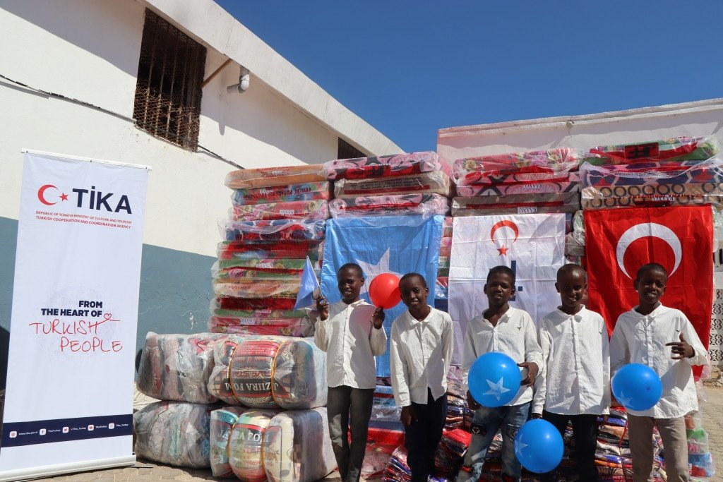 Children pose at a center where the Turkish Cooperation and Coordination Agency (TIKA) provided equipment in Mogadishu, Somalia, Nov. 22, 2023. (Courtesy of TIKA)