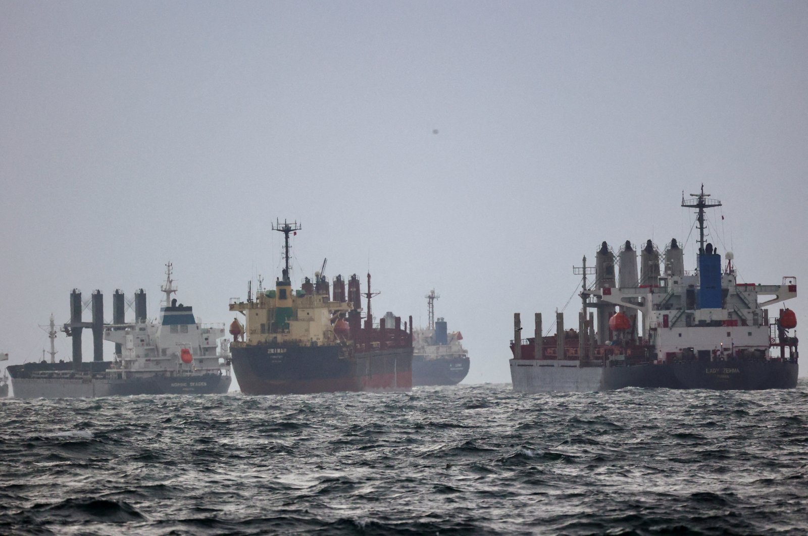 Vessels are seen as they wait for inspection under the United Nation's Black Sea Grain Initiative in the southern anchorage of the Bosporus in Istanbul, Türkiye, Dec. 11, 2022. (Reuters Photo)