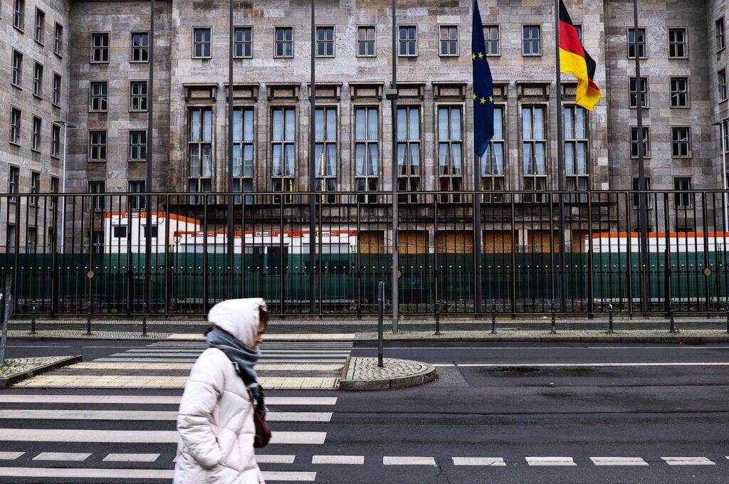 A pedestrian walks next to the German Federal Ministry of Finance in Berlin, Germany, Nov. 23, 2023. (EPA Photo)
