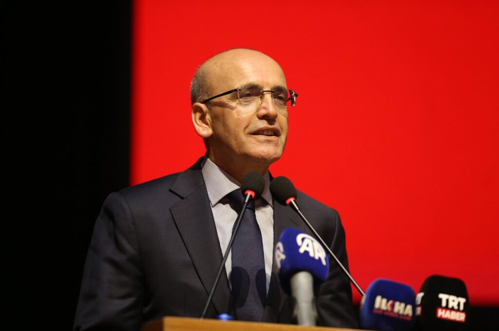 Treasury and Finance Minister Mehmet Şimşek speaks during an event in Batman, southeastern Türkiye, Aug. 19, 2023. (AA Photo)