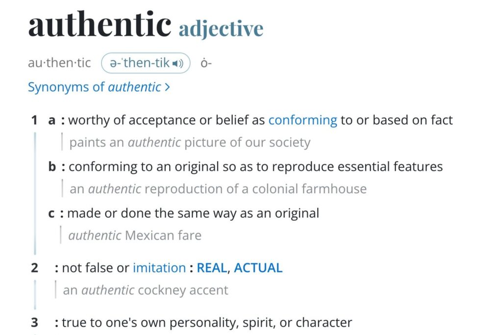 This image released by Merriam-Webster shows an online dictionary entry for the word "authentic" Nov. 27, 2023. (Photo AP)