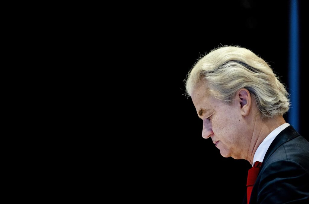 Leader of the Dutch far-right Freedom Party (PVV) Geert Wilders during a meeting in The Hague, The Netherlands, Nov. 24, 2023. (EPA Photo)