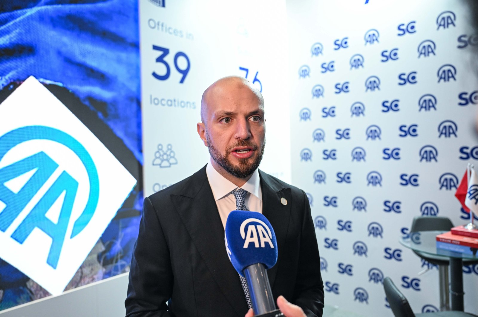 Walid Ammar al-Lafi, the minister of State for Communication and Political Affairs of Libya, talks to Anadolu Agency (AA) on the sidelines of the Stratcom Summit '23 in Istanbul, Türkiye, Nov. 24, 2023. (AA Photo)