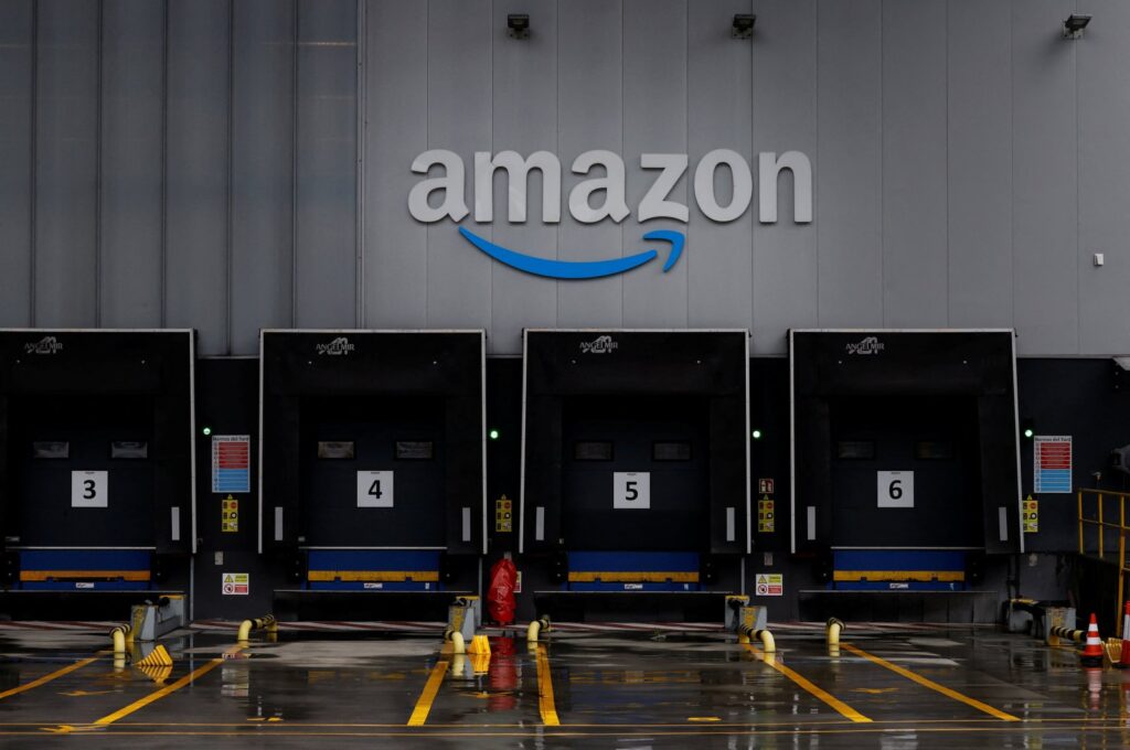 The logo of U.S. online retailer Amazon is displayed at a logistics center in Trapagaran, northern Spain, Nov. 22, 2023. (Reuters Photo)