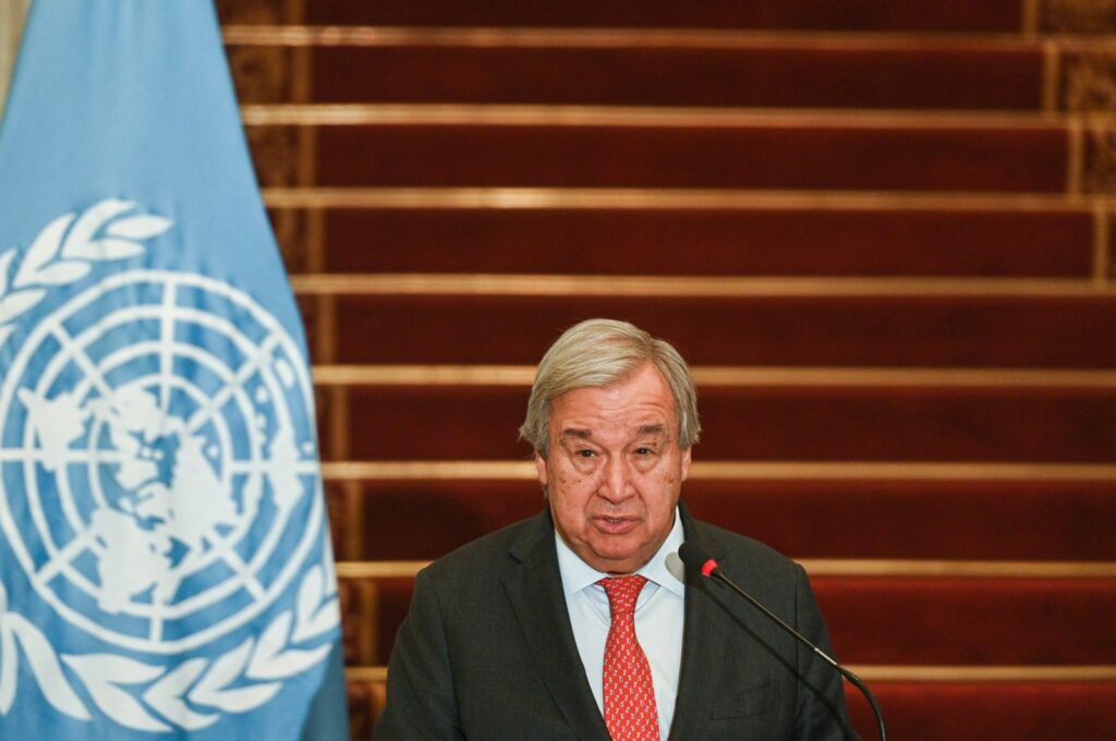 U.N. Secretary-General Antonio Guterres attends a press conference in Cairo, Egypt, Oct. 19, 2023. (EPA Photo)