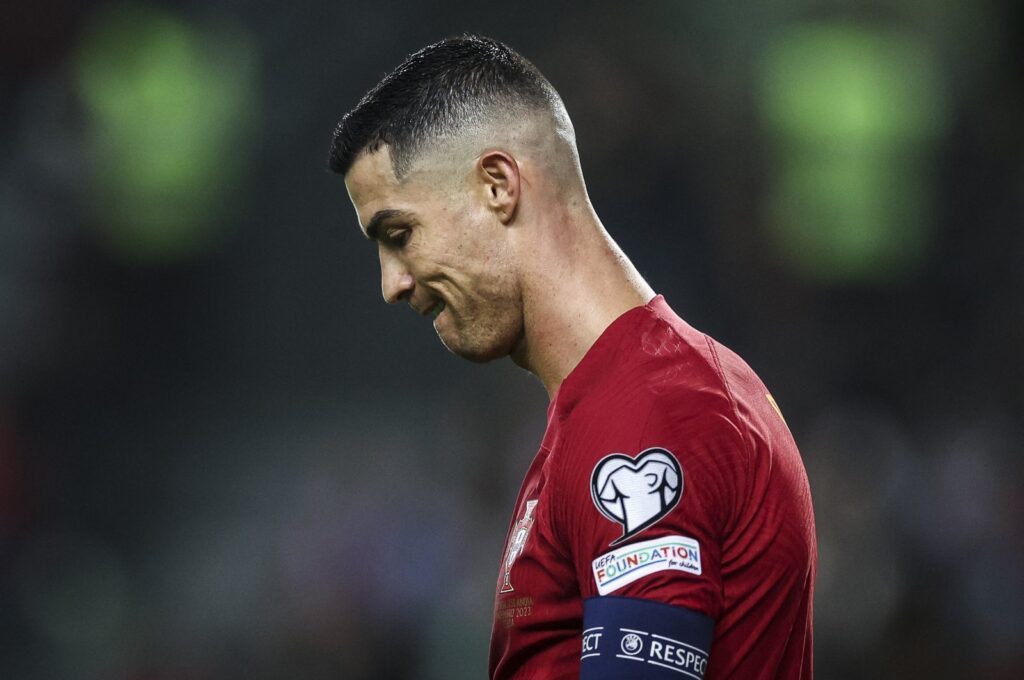 A dejected Cristiano Ronaldo looks downward, Jose Alvalade Stadium, Lisbon, Portugal, Nov. 19, 2023. (AFP Photo)