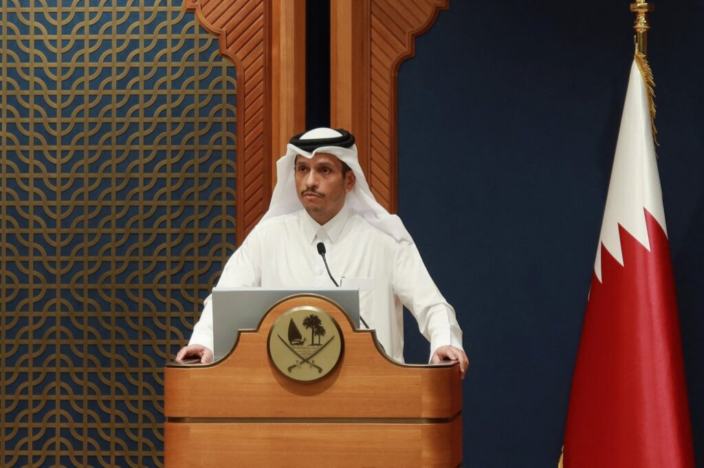 Qatar's Prime Minister and Foreign Minister Sheikh Mohammed bin Abdulrahman Al Thani at a press conference in Doha, Qatar, Nov. 5, 2023. (Reuters Photo)