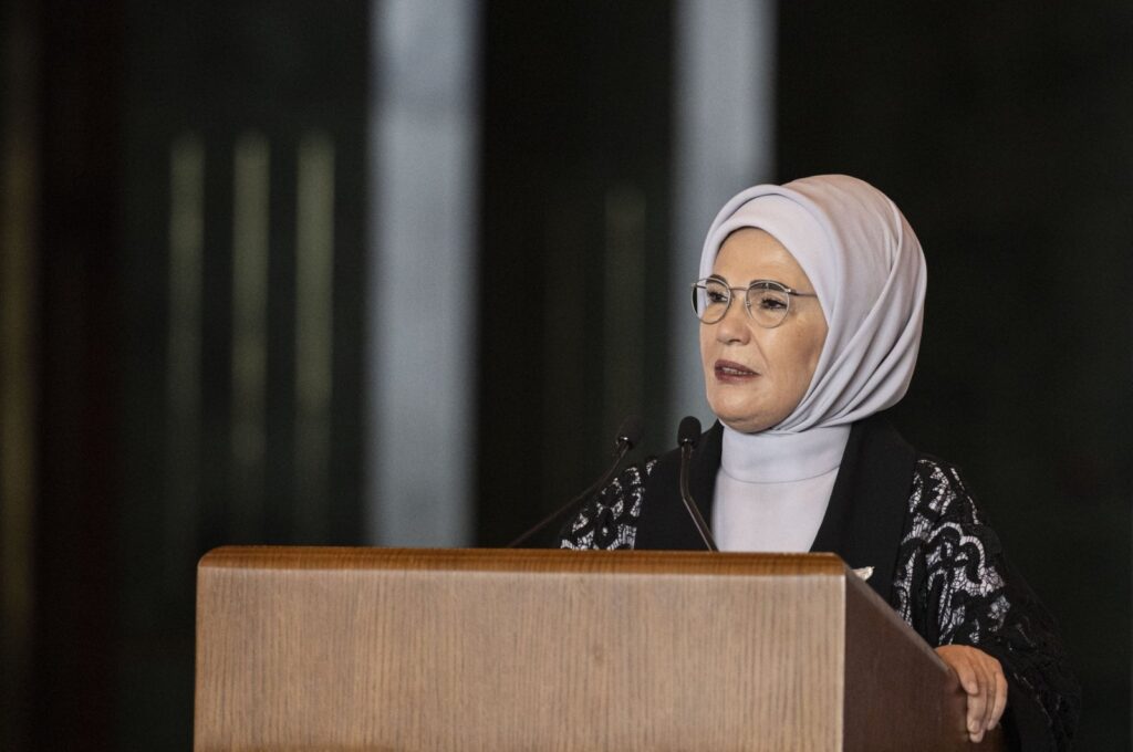 First lady Emine Erdoğan speaks at a meeting with the spouses of governors at the Presidential Complex, Ankara, Türkiye, Oct 3, 2023. (AA File Photo)