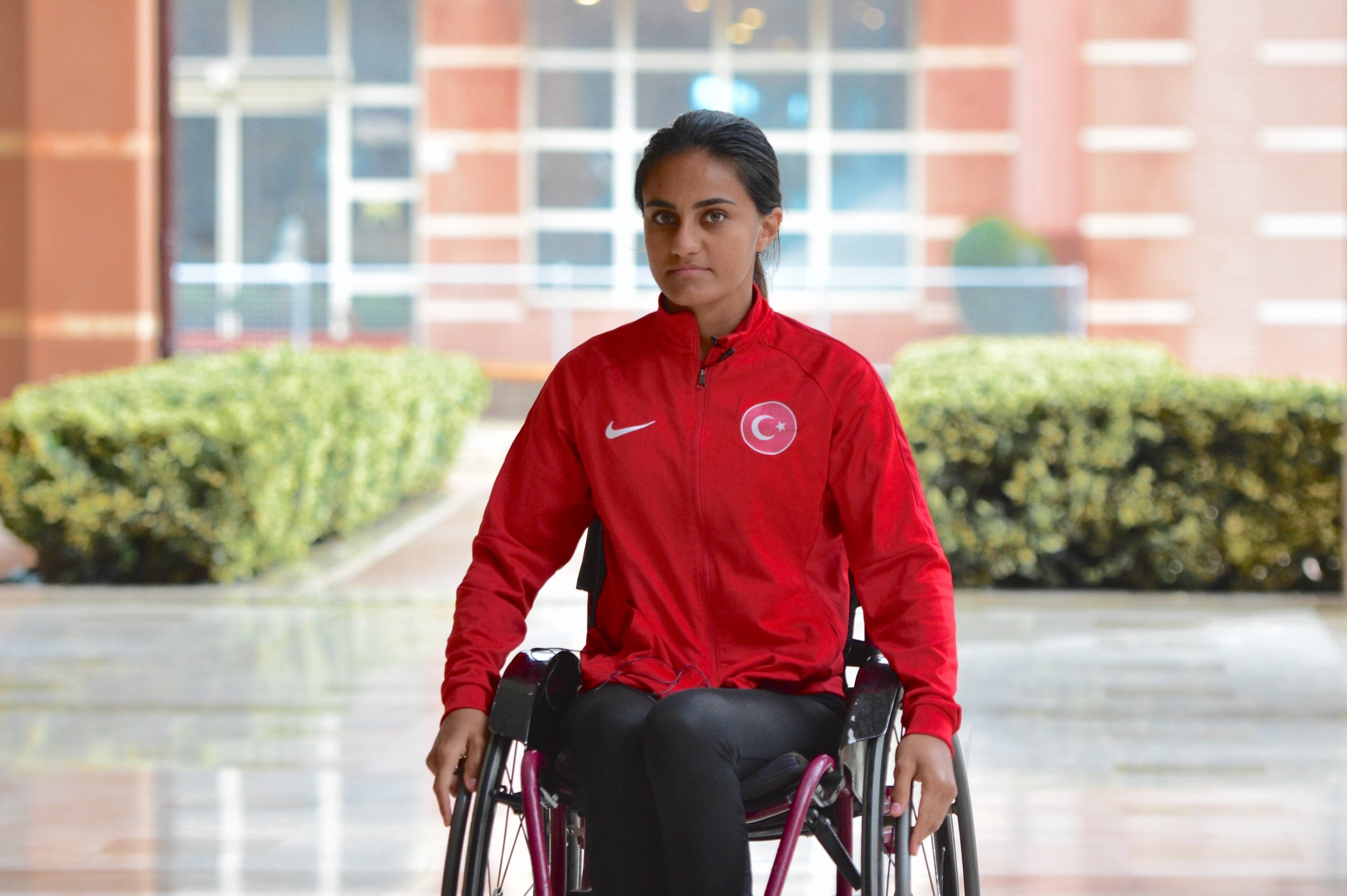 303882 Turkish wheelchair tennis national team player Zeliha Aksak poses for a photo after an interview, Antalya, Türkiye, Nov. 29, 2023. (AA Photo)