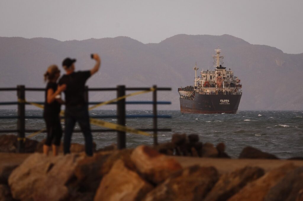 The oil tanker "Filippa," which sails under the Venezuelan flag is seen off the coast of Anzoategui, Venezuela, March 17, 2022. (Reuters Photo)
