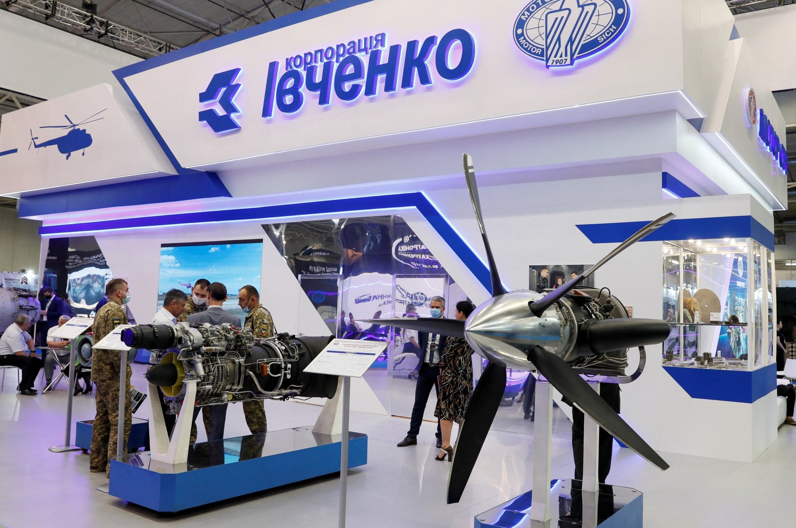 An area of Ukrainian aerospace company Motor Sich and association Corporation Ivchenko is seen at the annual exhibition of weaponry and military equipment Arms and Security 2021, Kyiv, Ukraine, June 15, 2021. (Reuters Photo)
