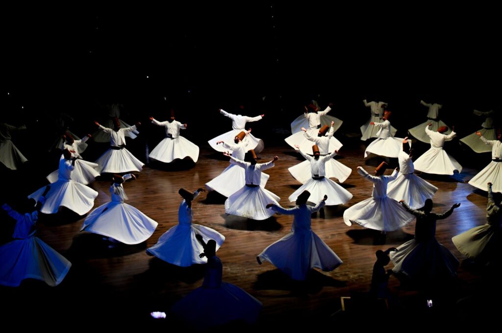 Whirling Dervishes practicing for the Mevlana international memorial ceremonies at the Konya Metropolitan Municipality Mevlana Culture Center, Konya, Türkiye, Dec. 2, 2023. (AA Photo)