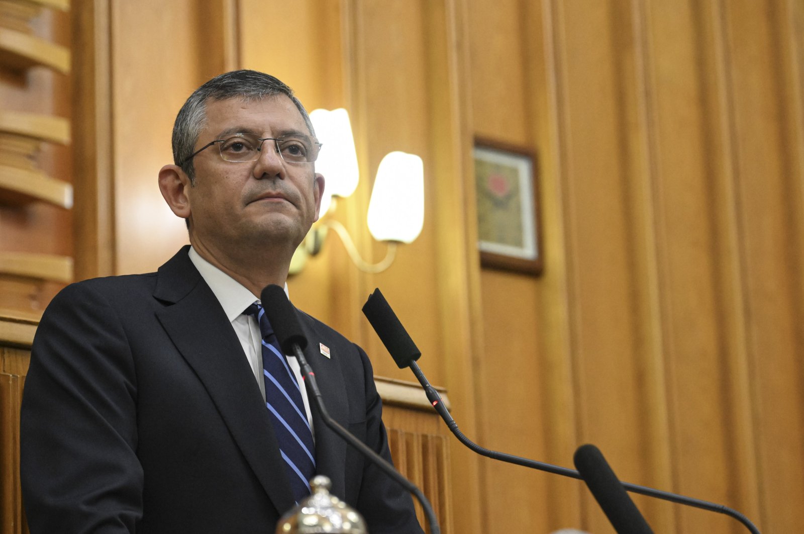 Republican People's Party (CHP) leader Özgür Özel speaks at his party's parliamentary meeting in Ankara, Türkiye, Dec. 5, 2023. (AA Photo)