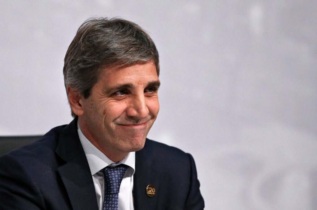 Argentina's Central Bank President Luis Caputo smiles as he gives a press conference along with Economy Minister Nicolas Dujovne (out of frame) in the framework of the G-20 meeting of Finance Ministers and Central Bank Governors, in Buenos Aires, Argentina, July 22, 2018. (AFP Photo)
