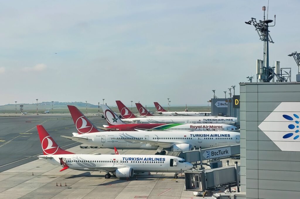 Turkish Airlines planes wait on the tarmac outside Istanbul Airport, Istanbul, Türkiye, May 8, 2023. (Reuters Photo)