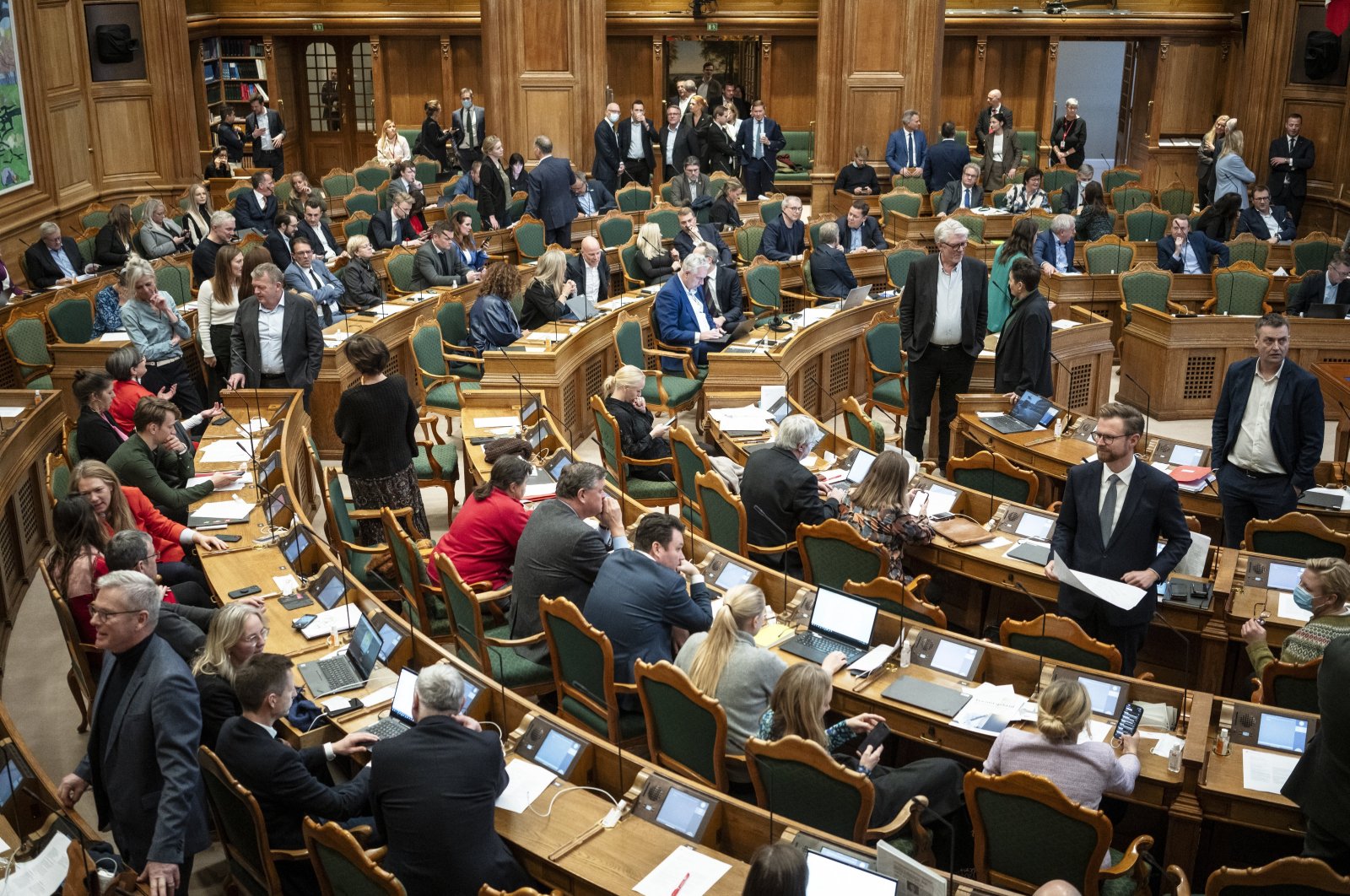 Members of the Danish Parliament (Folketinget) during the debate for a new law against inappropriate treatment of writings of importance to religious communities, in Copenhagen, Denmark, Dec. 7, 2023. (EPA Photo)