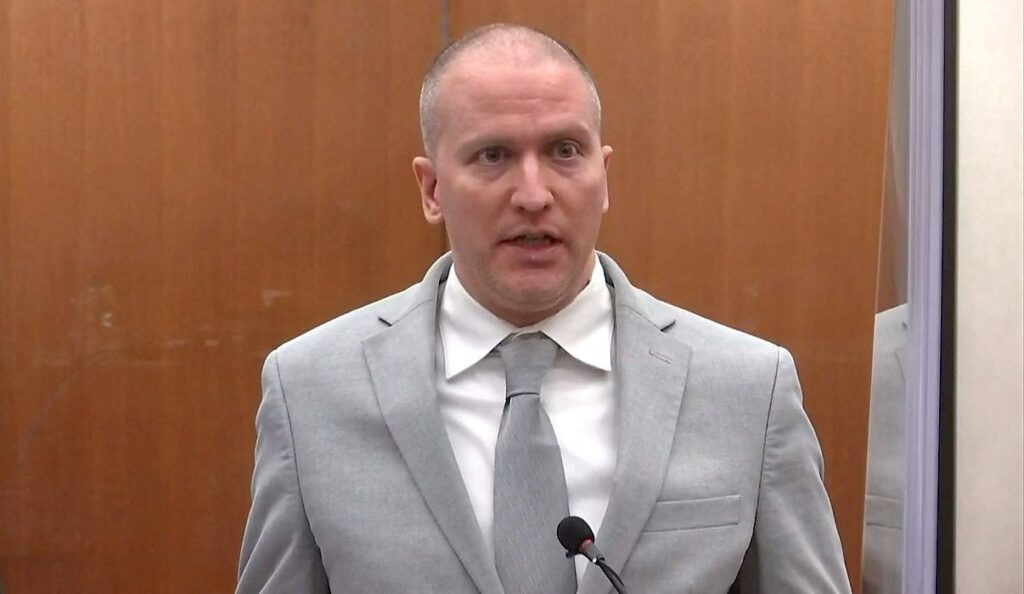 Former Minneapolis police officer Derek Chauvin addresses his sentencing hearing and the judge as he awaits his sentence after being convicted of murder in the death of George Floyd in Minneapolis, Minnesota, U.S. June 25, 2021. (Reuters Photo)