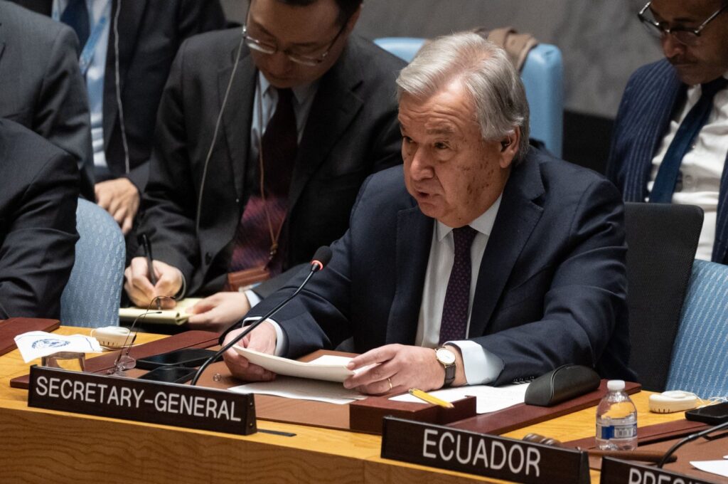 U.N. Secretary-General Antonio Guterres speaks during a Security Council meeting on Gaza, New York City, U.S., Dec. 8, 2023. (AFP Photo)