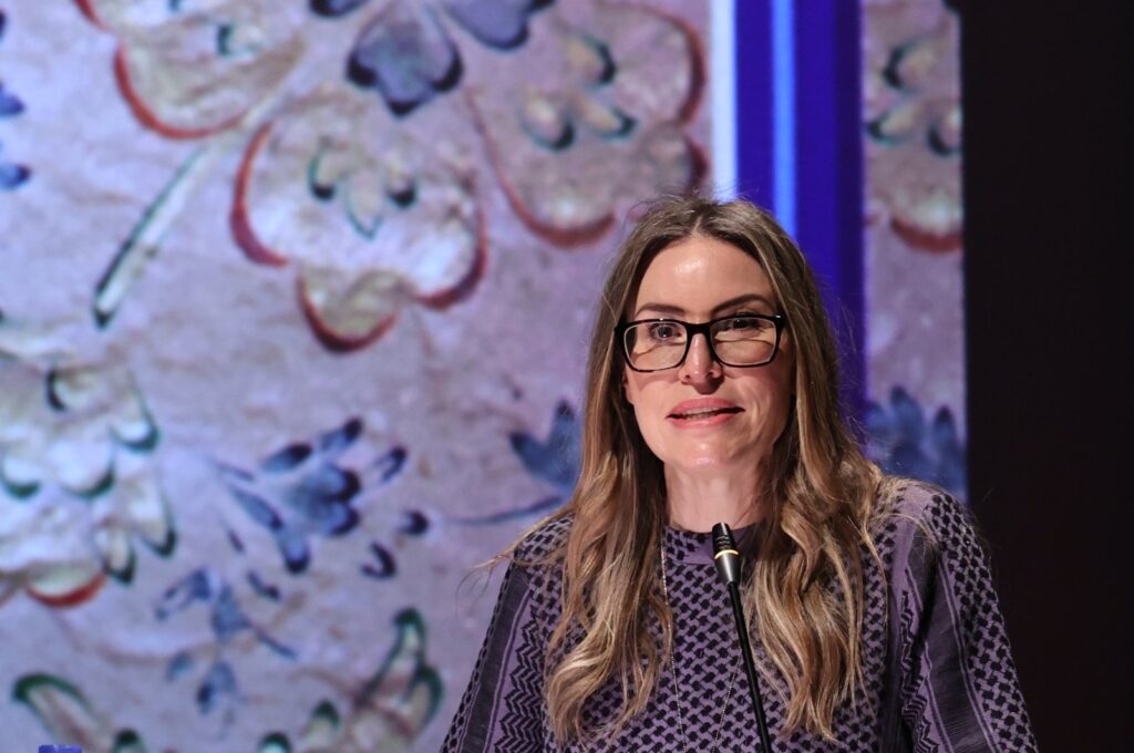 Farah Nabulsi speaks during the opening of 11th Bosphorus Film Festival, Istanbul, Türkiye, Dec. 8, 2023. (Photo courtesy of Bosphorus Film Festival)