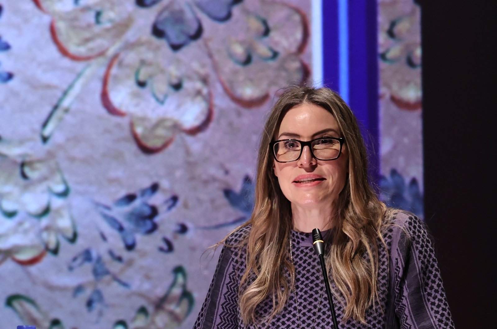 Farah Nabulsi speaks during the opening of 11th Bosphorus Film Festival, Istanbul, Türkiye, Dec. 8, 2023. (Photo courtesy of Bosphorus Film Festival)