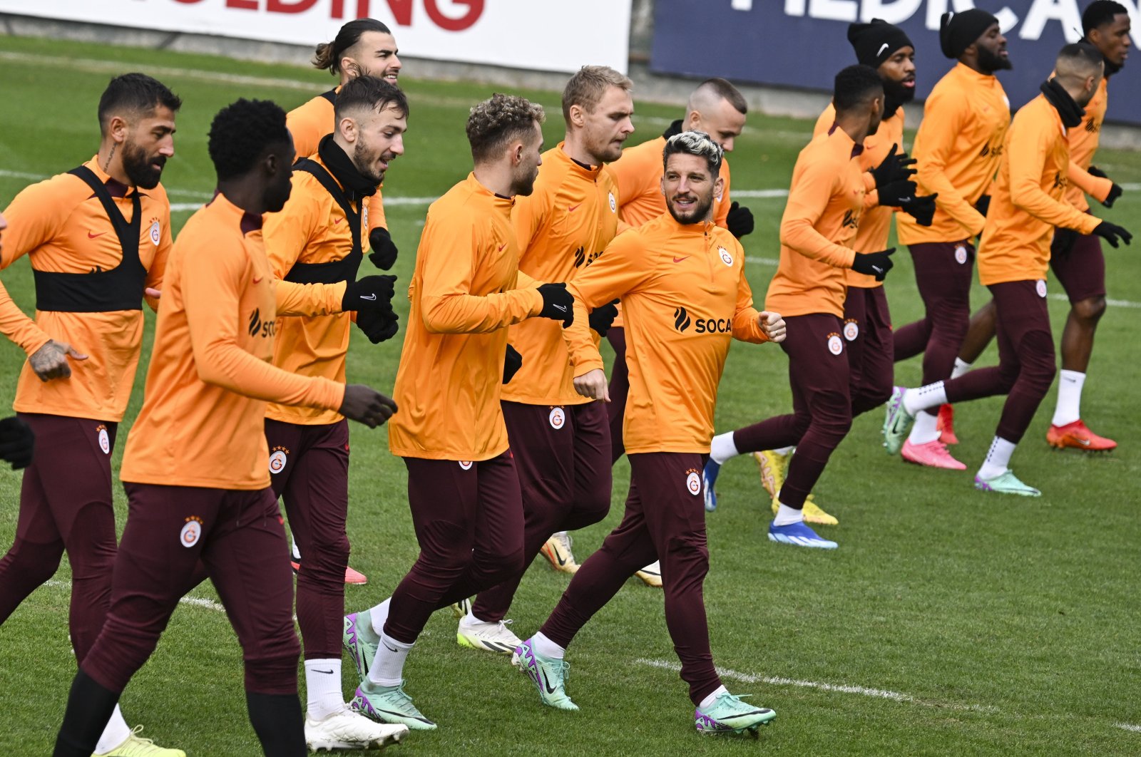Galatasaray players attend a training session ahead of their Champions League match against Copenhagen, Istanbul, Türkiye, Dec. 11, 2023. (AA Photo)