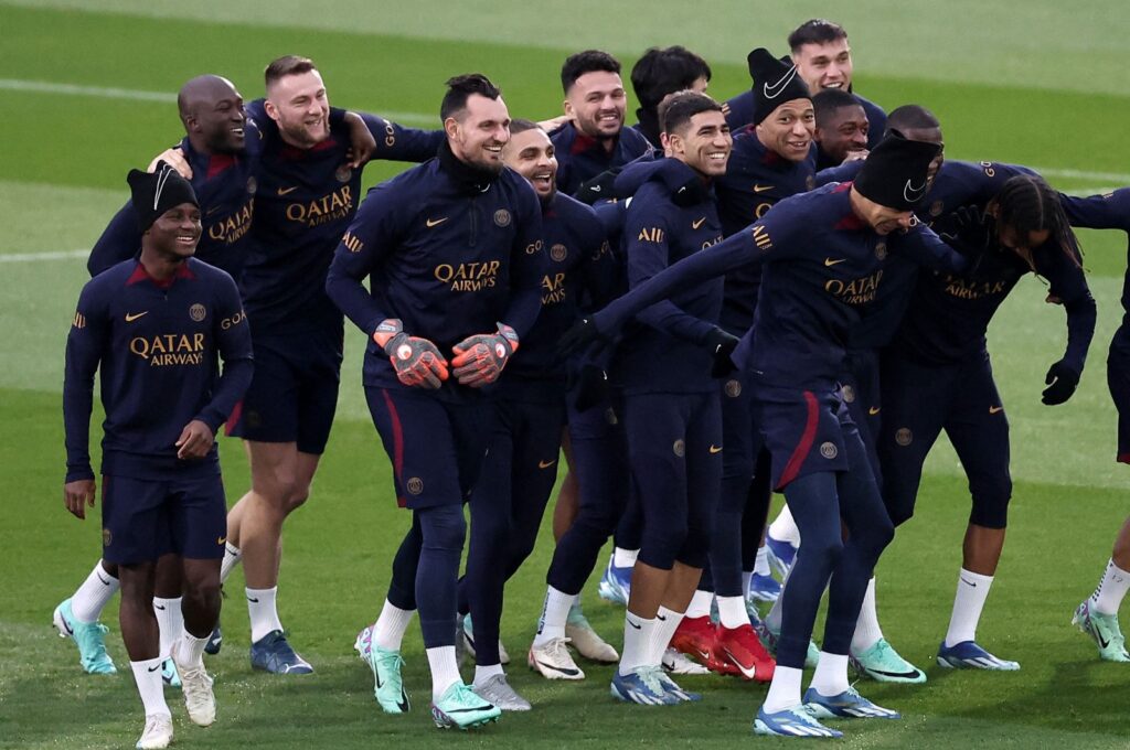 PSG players react during a training session in Paris, France, Nov. 23, 2023. (AFP Photo)