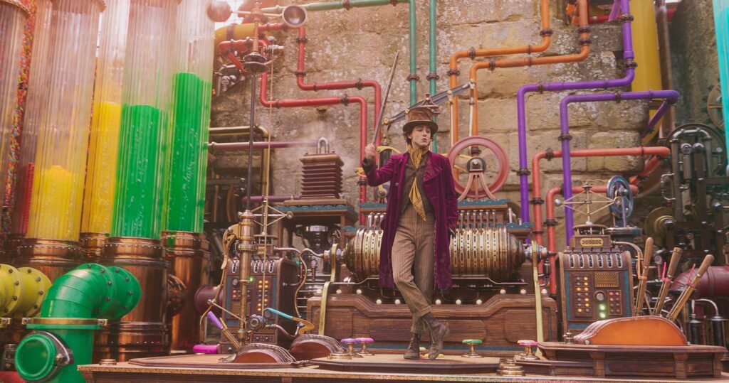 This image released by Warner Bros. Pictures shows Timothee Chalamet in a scene from "Wonka." (AP Photo)