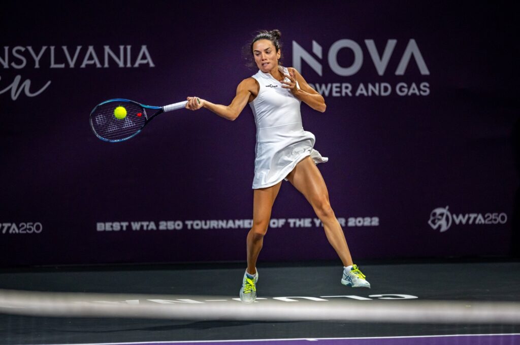 Türkiye's İpek Öz in action during her second round match against Miriam Bulgaru of Romania during the Transylvania Open WTA250 2023 at the BTarena, Cluj-Napoca, Romania, Oct. 16, 2023. (Getty Images Photo)